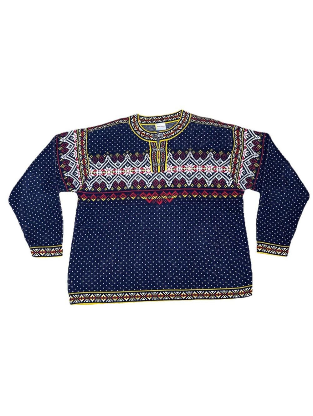 Hanna Andersson Sweater Womens L Fair Isle Nordic Cotton Blue Red Clasp Closure